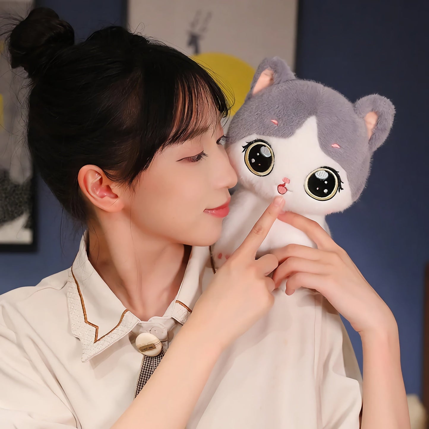 Cute kitten plush toy with large eyes