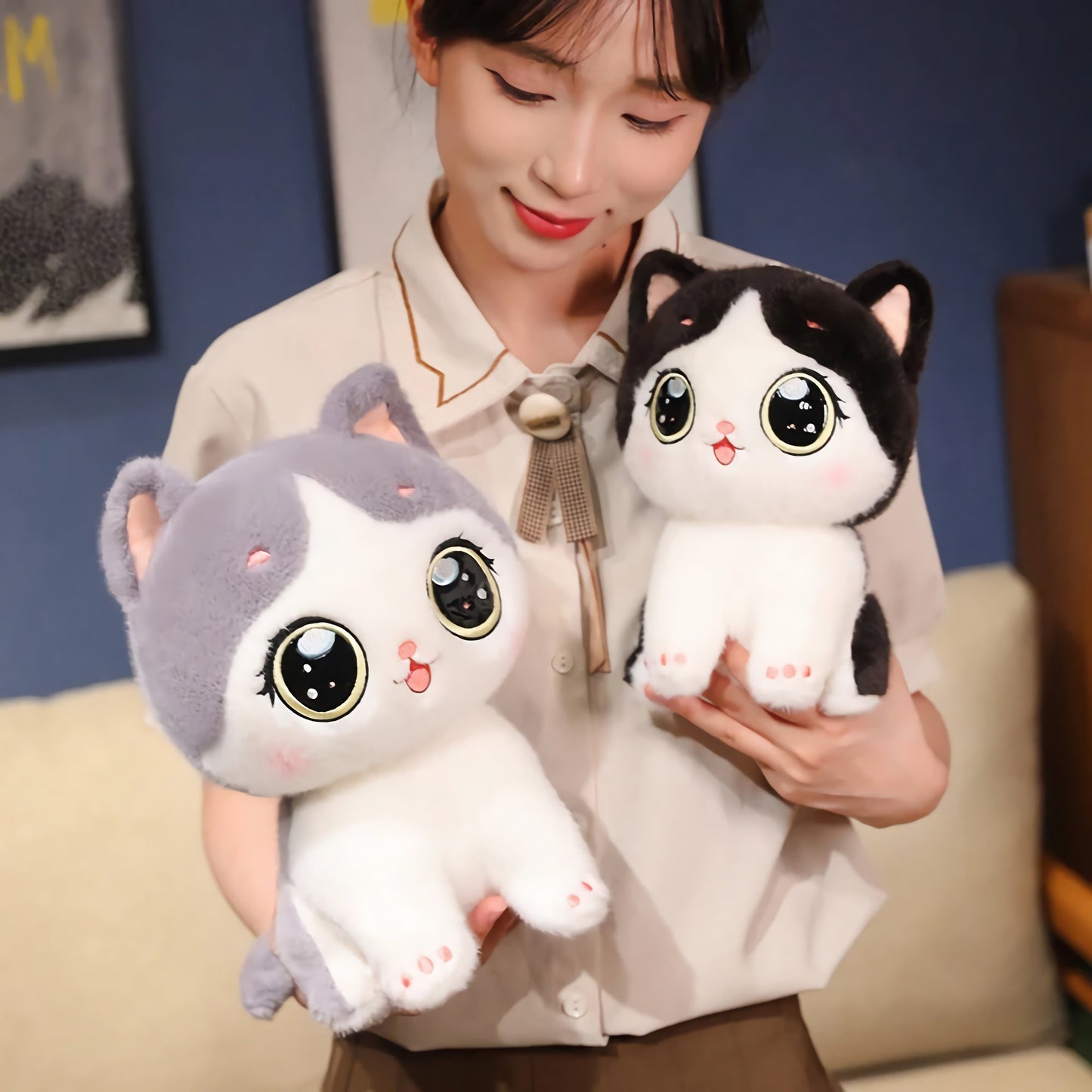 Cute kitten plush toy with large eyes